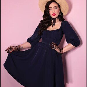 Vixen By Micheline Pitt Vacation Dress Navy Size Large without belt EUC